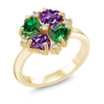 thumbnail image 1 of Gem Stone King 18K Yellow Gold Plated Silver Green Zirconia and Purple Amethyst Ring for Women (2.92 Cttw, Heart Shape 5MM, Gemstone Birthstone, Size 6), 1 of 3