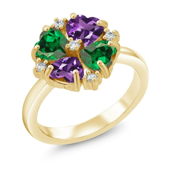 Gem Stone King 18K Yellow Gold Plated Silver Green Zirconia and Purple Amethyst Ring for Women (2.92 Cttw, Heart Shape 5MM, Gemstone Birthstone, Size 8)