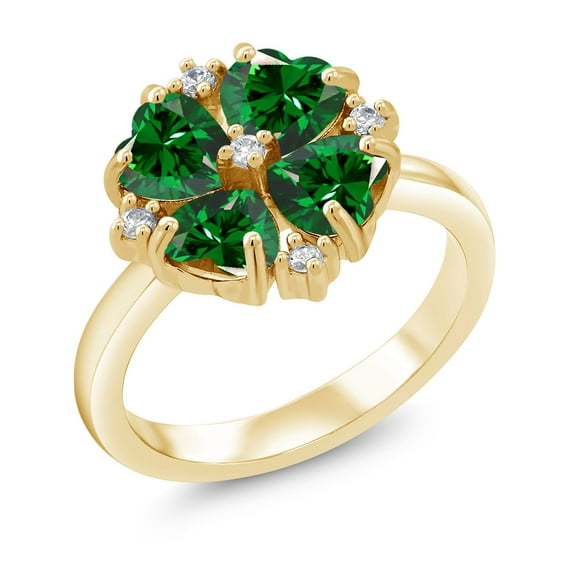 Gem Stone King 18K Yellow Gold Plated Silver Green Zirconia Ring for Women (1.84 Cttw, Heart Shape 5MM, Gemstone Birthstone, Size 8)