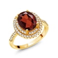 thumbnail image 1 of Gem Stone King 18K Yellow Gold Plated Silver Halo Engagement Ring Garnet Moissanite (2.56 Cttw), 1 of 3