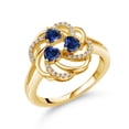 thumbnail image 1 of Gem Stone King 18K Yellow Gold Plated Silver Heart Blue Created Sapphire 3-Stone Ring for Women (1.82 Cttw, Heart Shape 4MM, Gemstone September Birthstone, Size 6), 1 of 4