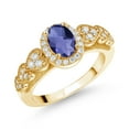 thumbnail image 1 of Gem Stone King 18K Yellow Gold Plated Silver Blue Iolite and White Moissanite Engagement Ring for Women | 0.83 Cttw | Oval Checkerboard 7X5MM | Gemstone Birthstone | Size 7, 1 of 3