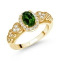 thumbnail image 1 of Gem Stone King 18K Yellow Gold Plated Silver Green Chrome Diopside and White Moissanite Engagement Ring for Women | 0.88 Cttw | Oval 7X5MM | Gemstone Birthstone | Size 5, 1 of 3
