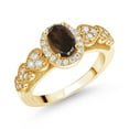 thumbnail image 1 of Gem Stone King 18K Yellow Gold Plated Silver Brown Smoky Quartz and White Moissanite Engagement Ring for Women | 0.93 Cttw | Oval 7X5MM | Gemstone Birthstone | Size 7, 1 of 3