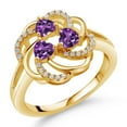 thumbnail image 1 of Gem Stone King 18K Yellow Gold Plated Silver Heart Purple Amethyst 3-Stone Ring for Women (1.07 Cttw, Heart Shape 4MM, Gemstone February Birthstone, Size 7), 1 of 4