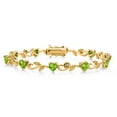 thumbnail image 1 of Gem Stone King 18K Yellow Gold Plated Silver Heart Shape Green Peridot and White Lab Grown Diamond Greek Vine Flower Tennis Bracelet for Women (5.04 Cttw, 7.5 inch), 1 of 4