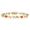 thumbnail image 1 of Gem Stone King 18K Yellow Gold Plated Silver Heart Shape Pink Created Sapphire Moissanite and White Lab Grown Diamond Greek Vine Flower Tennis Bracelet for Women (5.54 Cttw, 7.5 inch), 1 of 4