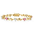 thumbnail image 1 of Gem Stone King 18K Yellow Gold Plated Silver Heart Shape Pink Mystic Topaz White Moissanite and Round White Lab Grown Diamond Greek Vine Flower Tennis Bracelet for Women (5.14 Cttw, 7.5 inch), 1 of 4