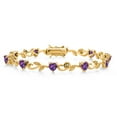 thumbnail image 1 of Gem Stone King 18K Yellow Gold Plated Silver Heart Shape Purple Amethyst and White Lab Grown Diamond Greek Vine Flower Tennis Bracelet for Women (4.24 Cttw, 7.5 inch), 1 of 4