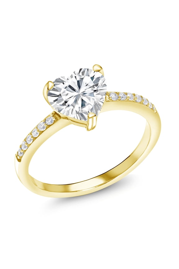 18K Yellow Gold Plated Silver Heart Shape White Zirconia Ring for Women (0.68 Cttw, Gemstone Birthstone, Available in Size 5, 6, 7, 8, 9)
