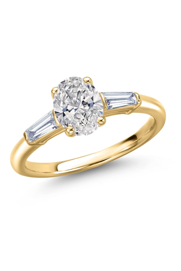 18K Yellow Gold Plated Silver IGI Certified Lab Grown Diamond Engagement Ring for Women | 1.30 Cttw | Center 1 Ct Oval Cut | E-F Color | VS1-VS2 Clarity (Size 5)