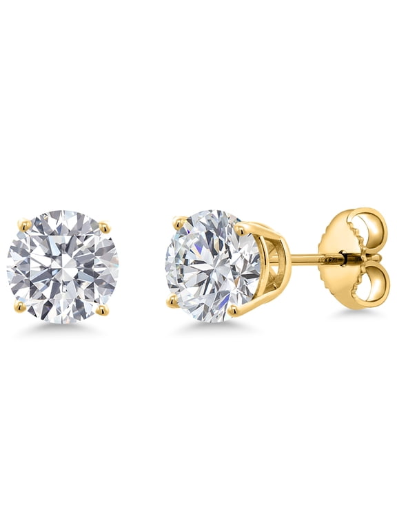 18K Yellow Gold Plated Silver Lab Grown Diamond Stud Earrings for Women | 1.48 Cttw | Gemstone April Birthstone | E-F Color | VVS-VS Clarity | Round 6MM