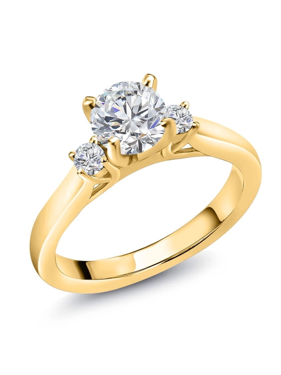 18K Yellow Gold Plated Silver Lab Grown Diamond Engagement Ring for Women | 0.87 Cttw | Round 6MM | Gemstone April Birthstone | Size 8