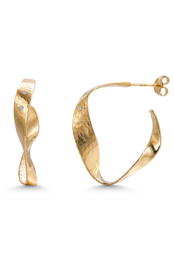 18K Yellow Gold Plated Silver Lab Grown Diamond Round Twisted Dangle Hoop Earrings for Women | 28MM = 0.70 inch Diameter