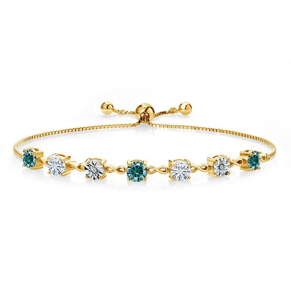 Gem Stone King 18K Yellow Gold Plated Silver Lab Grown Diamond Tennis Bracelet for Women Blue Moissanite Moissanite (2.51 Cttw, Fully Adjustable up to 9 inch)