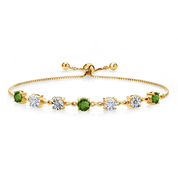 Gem Stone King 18K Yellow Gold Plated Silver Lab Grown Diamond Tennis Bracelet for Women Chrome Diopside Moissanite (2.51 Cttw, Fully Adjustable up to 9 inch)