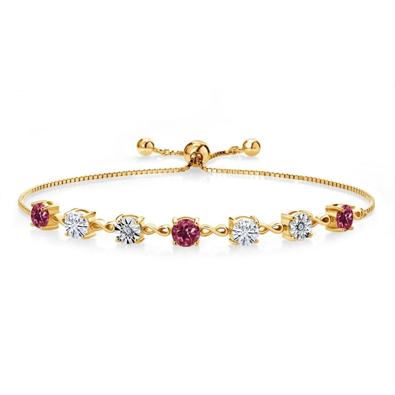 Gem Stone King 18K Yellow Gold Plated Silver Lab Grown Diamond Tennis Bracelet for Women Tourmaline Moissanite (2.57 Cttw, Fully Adjustable up to 9 inch)