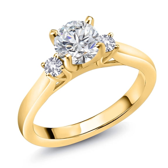 Gem Stone King 18K Yellow Gold Plated Silver Lab Grown Diamond and White Created Sapphire Engagement Ring for Women | 0.84 Cttw | Round 6MM | Gemstone April Birthstone | Size 5