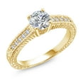 thumbnail image 1 of Gem Stone King 18K Yellow Gold Plated Silver Lab Grown Diamond and White Created Sapphire Engagement Ring for Women | 0.89 Cttw | Round 6MM | Gemstone April Birthstone | Size 6, 1 of 5