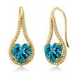 thumbnail image 1 of Gem Stone King 18K Yellow Gold Plated Silver London Blue Topaz Dangle Earrings for Women | 3.20 Cttw | Gemstone November Birthstone | Heart Shape 7MM, 1 of 3