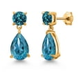 thumbnail image 1 of Gem Stone King 18K Yellow Gold Plated Silver London Blue Topaz Earrings for Women | 8.90 Cttw | Gemstone November Birthstone | Pear Shape 12X8MM, 1 of 4