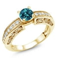 thumbnail image 1 of Gem Stone King 18K Yellow Gold Plated Silver London Blue Topaz Engagement Filigree Ring for Women (1.69 Cttw, Round 6MM, Gemstone November Birthstone, Size 6), 1 of 4