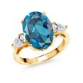 thumbnail image 1 of Gem Stone King 18K Yellow Gold Plated Silver London Blue Topaz and Lab Grown Diamond Engagement Ring for Women | 7.20 Cttw | Oval 14X10MM | Gemstone November Birthstone | Size 9, 1 of 6
