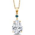thumbnail image 1 of Gem Stone King 18K Yellow Gold Plated Silver London Blue Topaz Pendant with Chain Set with Moissanite (9.30 Cttw), 1 of 3