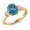 thumbnail image 1 of Gem Stone King 18K Yellow Gold Plated Silver London Blue Topaz and Pink Lab Grown Diamond Engagement Ring for Women | 2.75 Cttw | Oval 9X7MM | Gemstone November Birthstone | Size 7, 1 of 6