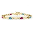 thumbnail image 1 of 18K Yellow Gold Plated Silver London Blue Topaz and Red Created Ruby and Lab Grown Diamond Bracelet for Women | 4.41 Cttw | Gemstone November Birthstone | Oval 6X4MM | Length 7.25 inches, 1 of 6