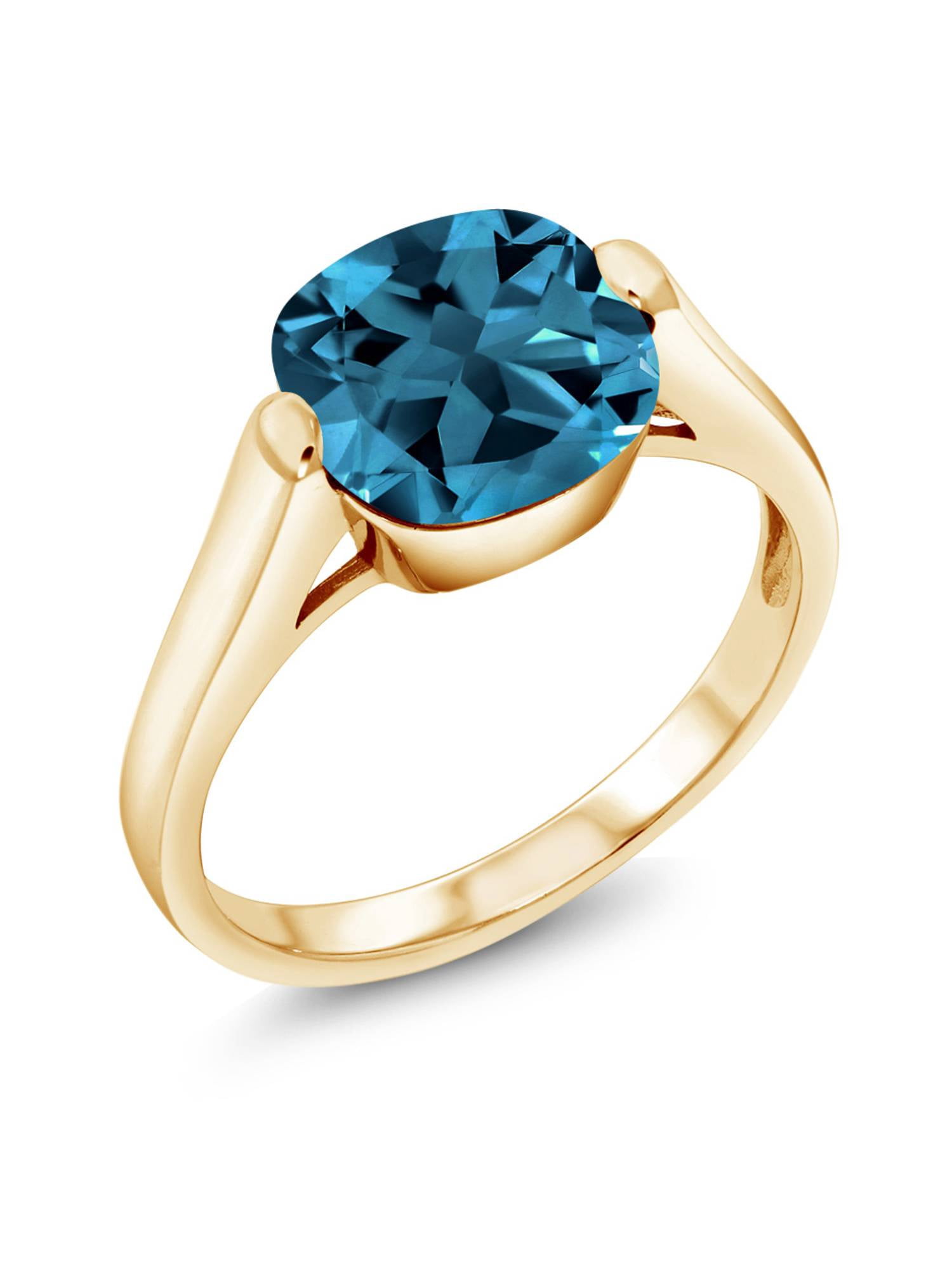 Gem Stone King 18K Yellow Gold Plated Silver London Blue Topaz Ring for ...