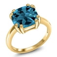 thumbnail image 1 of Gem Stone King 18K Yellow Gold Plated Silver London Blue Topaz Ring for Women (5.20 Cttw, Cushion 10MM, Gemstone Birthstone, Available in Size 5, 6, 7, 8, 9), 1 of 6