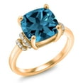 thumbnail image 1 of Gem Stone King 18K Yellow Gold Plated Silver London Blue Topaz Ring for Women (5.49 Cttw, Cushion 10MM, Gemstone Birthstone, Available in Size 5, 6, 7, 8, 9), 1 of 5