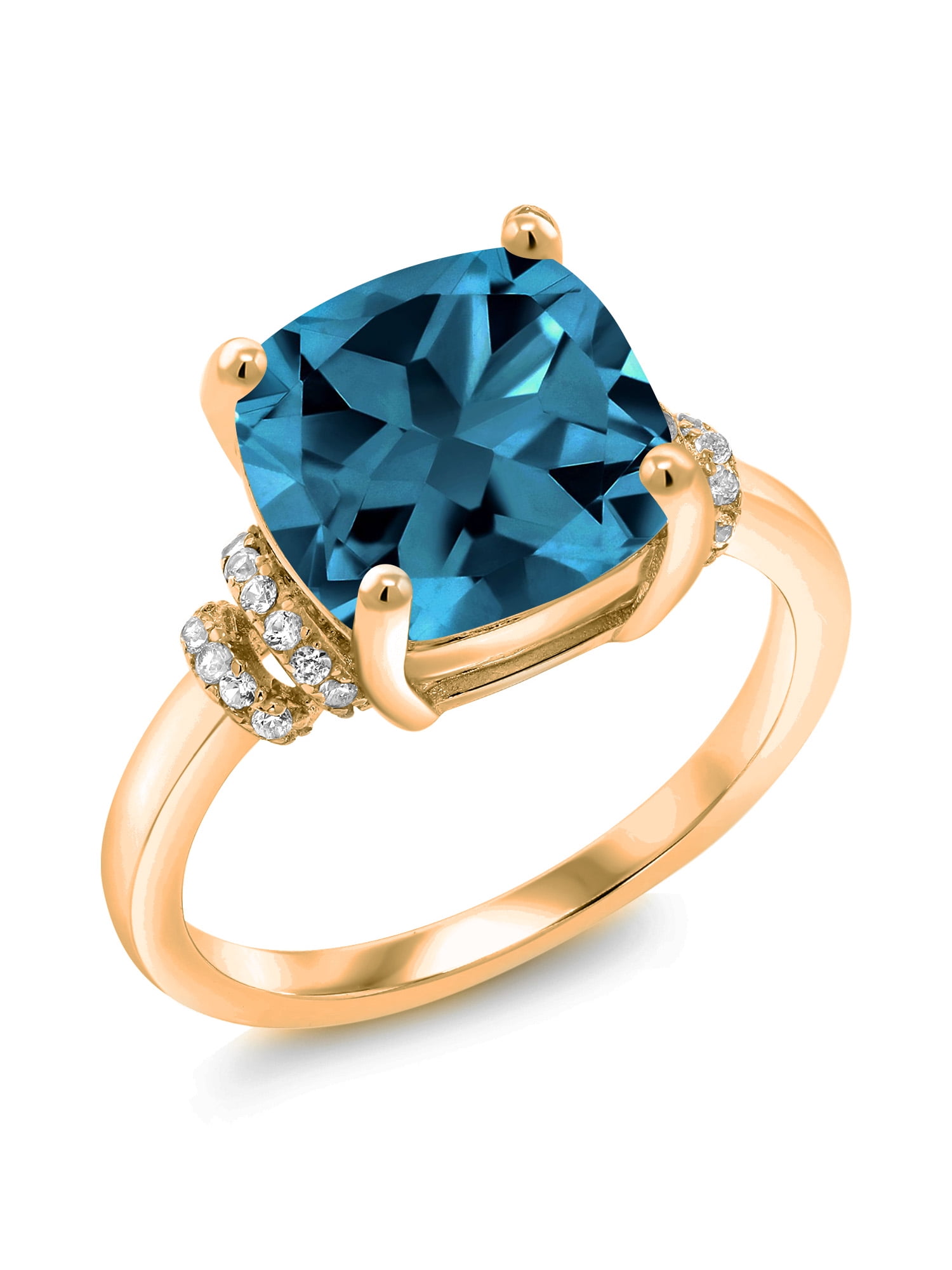 Gem Stone King 18K Yellow Gold Plated Silver London Blue Topaz Ring for ...