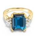 thumbnail image 1 of Gem Stone King 18K Yellow Gold Plated Silver London Blue Topaz Ring for Women (7.68 Cttw, Emerald Cut 12X10MM, Gemstone Birthstone, Available in Size 5, 6, 7, 8, 9), 1 of 6