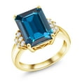 thumbnail image 1 of Gem Stone King 18K Yellow Gold Plated Silver London Blue Topaz Ring for Women (9.80 Cttw, Gemstone November Birthstone, Emerald Cut 14X10MM, Available in Size 5, 6, 7, 8, 9), 1 of 5