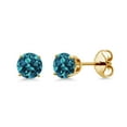 thumbnail image 1 of Gem Stone King 18K Yellow Gold Plated Silver London Blue Topaz  Stud Earrings for Women Men | 0.66 Cttw | Gemstone Birthstone | Round 4MM, 1 of 3