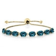 thumbnail image 1 of Gem Stone King 18K Yellow Gold Plated Silver London Blue Topaz Tennis Bracelet for Women (8.00 Cttw, Gemstone November Birthstone, Oval 7X5MM, Fully Adjustable up to 9 inch), 1 of 6