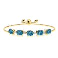 thumbnail image 1 of Gem Stone King 18K Yellow Gold Plated Silver London Blue Topaz and White Topaz Tennis Bracelet for Women (7.84 Cttw, Gemstone Birthstone, Fully Adjustable up to 9 inch), 1 of 5