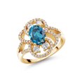 thumbnail image 1 of Gem Stone King 18K Yellow Gold Plated Silver London Blue Topaz Women Ring (3.07 Cttw, Oval 9X7MM, Gemstone Birthstone, Available in Size 5, 6, 7, 8, 9), 1 of 3