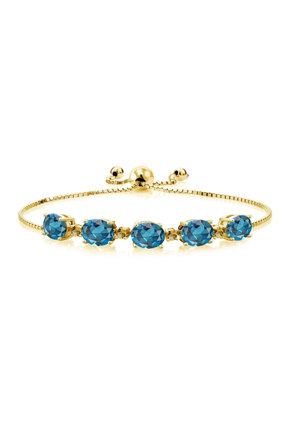 18K Yellow Gold Plated Silver London Blue Topaz and Yellow Citrine Tennis Bracelet for Women (7.78 Cttw, Gemstone Birthstone, Fully Adjustable up to 9 inch)