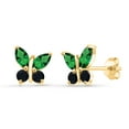 thumbnail image 1 of Gem Stone King 18K Yellow Gold Plated Silver Marquise Green Nano Emerald and Black Onyx Butterfly Earrings for Women (1.20 Cttw, Gemstone May Birthstone, Center Stone: 6X3MM, Small Stones: 3MM), 1 of 4