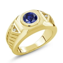 Gem Stone King 18K Yellow Gold Plated Silver Men's Solitaire Ring Created Sapphire Moissanite (2.53 Cttw)