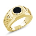 thumbnail image 1 of Gem Stone King 18K Yellow Gold Plated Silver Men's Solitaire Ring Onyx Moissanite (1.68 Cttw), 1 of 6