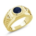 thumbnail image 1 of Gem Stone King 18K Yellow Gold Plated Silver Men's Solitaire Ring Sapphire Moissanite (2.49 Cttw), 1 of 6