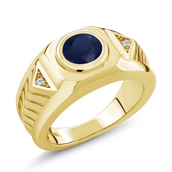 Gem Stone King 18K Yellow Gold Plated Silver Men's Solitaire Ring Sapphire Moissanite (2.49 Cttw)