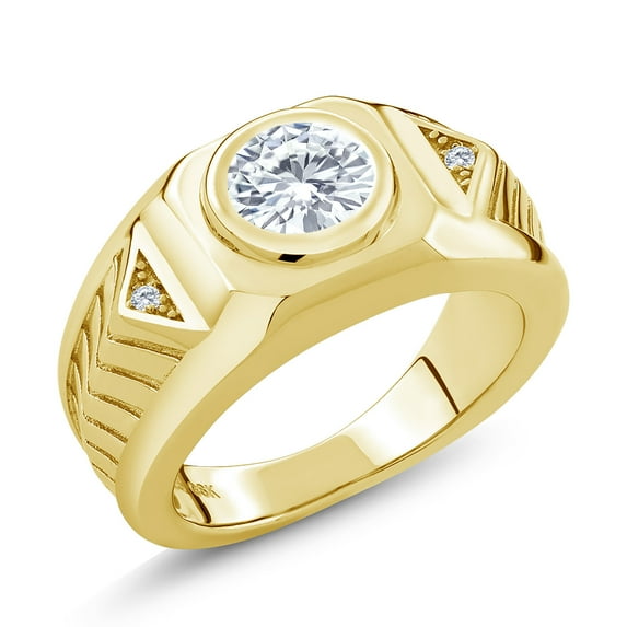 Gem Stone King 18K Yellow Gold Plated Silver Men's Solitaire Ring Set with Moissanite (1.53 Cttw)