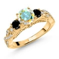 thumbnail image 1 of Gem Stone King 18K Yellow Gold Plated Silver Mercury Mist Mystic Topaz Black Diamond and White Moissanite Engagement Ring for Women (1.47 Cttw, Gemstone, Round 6MM and 3MM, Size 6), 1 of 4