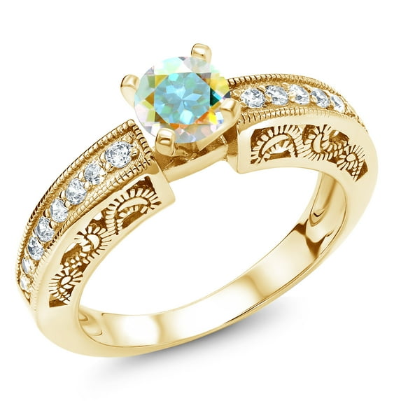 Gem Stone King 18K Yellow Gold Plated Silver Mercury Mist Mystic Topaz Engagement Filigree Ring for Women (1.59 Cttw, Round 6MM, Gemstone November Birthstone, Size 6)