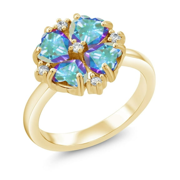 Gem Stone King 18K Yellow Gold Plated Silver Mercury Mist Mystic Topaz Ring for Women (2.32 Cttw, Heart Shape 5MM, Gemstone November Birthstone, Size 9)